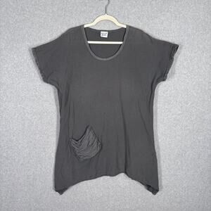 Oh My Gauze Tunic Top 2 L/XL Gray Asymmetric Lagenlook Artsy Lagom Minimalist **